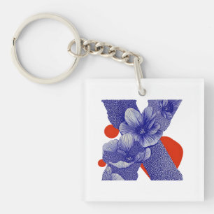 Bloemrijke Letter X – Krachtig Geometrisch Botanis Sleutelhanger