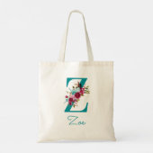 Bloemrijke Letter Z Script Monogram Turquoise Roze Tote Bag (Achterkant)