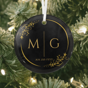 Bloemrijke lijst Elegant gepersonaliseerd monogram Glas Ornament