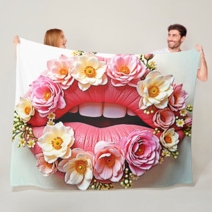Bloemrijke Lippen Kunstzinnigheid Fleece Deken