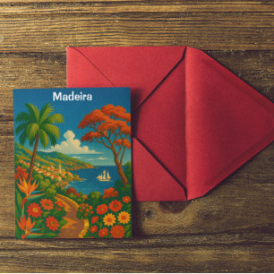 Bloemrijke Madeira Vintage Reis Kunst Briefkaart