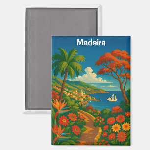 Bloemrijke Madeira Vintage Reis Kunst Kleurrijk Magneet