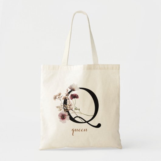 Bloemrijke Moderne Gepersonaliseerde Monogram Lett Tote Bag (Voorkant)