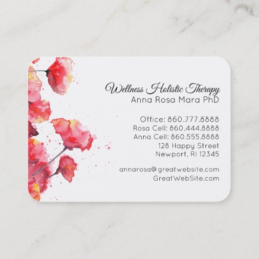 ** Bloemrijke moderne Waterverf rode papaver bloem Visitekaartje (Achterkant)