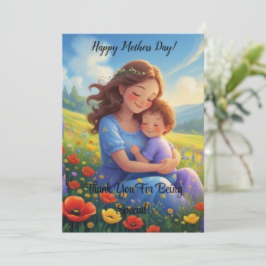 Bloemrijke mooie en zoete Moederdag Kaart (Staand voorkant)