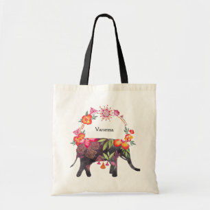 Bloemrijke olifant met Mandala krans Tote Bag