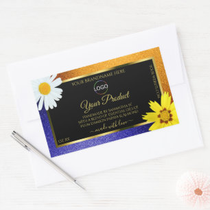 Bloemrijke Oranje Blauwe Zwarte Productlabels met Rechthoekige Sticker