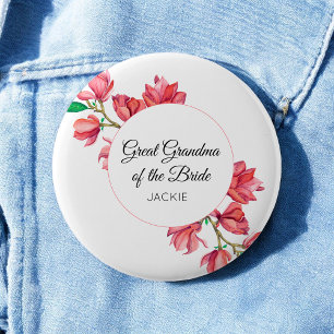 Bloemrijke Oud-oudoma van de bruid Roze Wit Ronde Button 5,7 Cm
