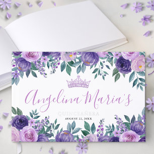 Bloemrijke Paarse Quinceanera Gastenboek