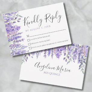 Bloemrijke Paarse Quinceanera RSVP Kaart