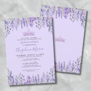 Bloemrijke Paarse Quinceanera Uitnodiging