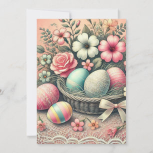 Bloemrijke Pasen eieren bloemen kant pastel waterv Feestdagenkaart