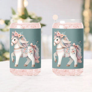 Bloemrijke Pastel Paard Fantasie Illustratie Blikvorm Glas