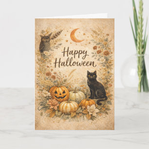 Bloemrijke Pompoenen Vintage Boho Halloween Kaart