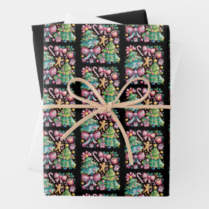Bloemrijke Preppy Kerstboom Strik Coquette Roze Bl Inpakpapier Vel