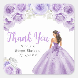 Bloemrijke Prinses in Paarse Jurk Sweet Sixteen Vierkante Sticker