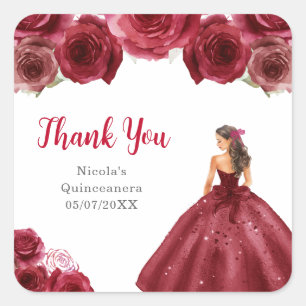 Bloemrijke Prinses in Rode Jurk Quinceanera Vierkante Sticker