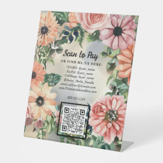 Bloemrijke QR-code Scan Om Te Betalen Pop-Up Markt Reclamebord Met Voetstuk