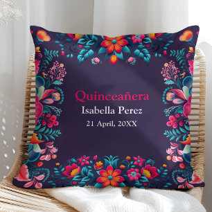 Bloemrijke Quinceanera Paarse Mexicaanse Verjaarda Kussen