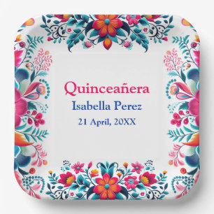 Bloemrijke Quinceanera Witte Mexicaanse Fiesta Ver Papieren Bordje