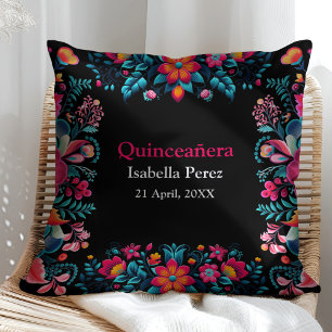 Bloemrijke Quinceanera Zwarte Mexicaanse Feest Ver Kussen
