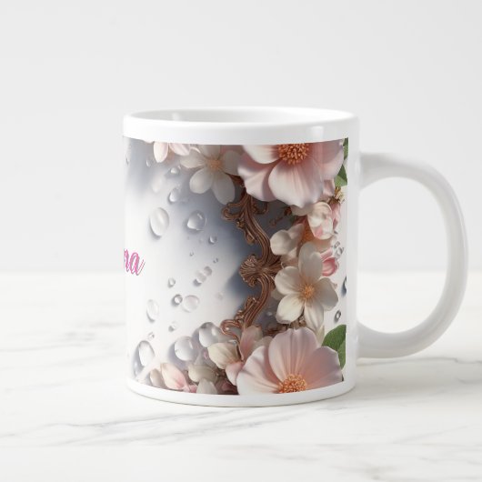 Bloemrijke rand met eigen naam extra grote beker (Rechts)