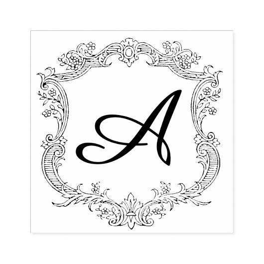 Bloemrijke rand met monogram rubberstempel (Afrduk)
