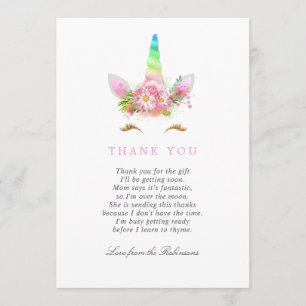 Bloemrijke Regenboog Eenhoorn Meisje Baby Shower D Bedankkaart