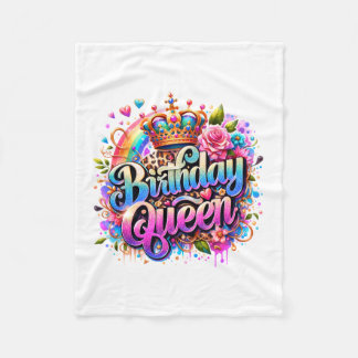 Bloemrijke Regenboog Verjaardags Koningin Fleece Deken