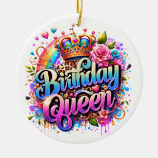 Bloemrijke Regenboog Verjaardags Koningin Keramisch Ornament