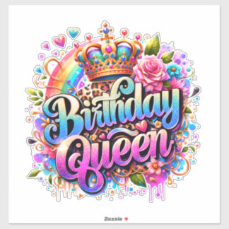 Bloemrijke Regenboog Verjaardags Koningin Sticker