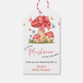 Bloemrijke rode strik Een beetje paddestoel Baby S Cadeaulabel