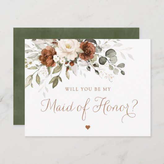 Bloemrijke Roest Crème Groene Bruidsmeisje Kaart (Voorkant / Achterkant)