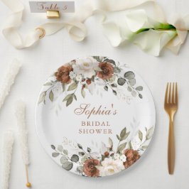 Bloemrijke Roestkleurige Crème Groene Goud Kleur B Papieren Bordje