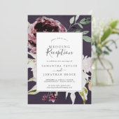 Bloemrijke Romance | Pruimen Huwelijksreceptie Kaart (Staand voorkant)