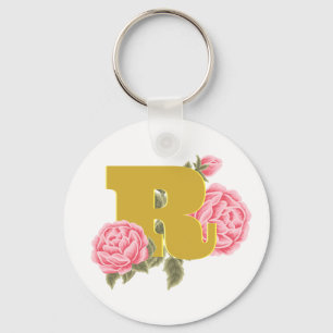 Bloemrijke Roos Initiële Letter Monogram Naam Kopp Sleutelhanger
