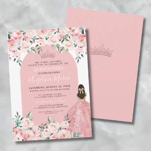 Bloemrijke Roze Blush Quinceanera Kaart