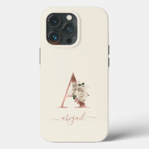 Bloemrijke Roze Gouden Monogram Letter "A" Ivoor iPhone 13 Pro Hoesje
