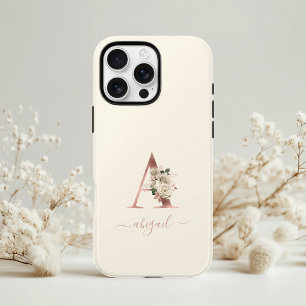 Bloemrijke Roze Gouden Monogram Letter "A" Ivoor iPhone 13 Pro Hoesje