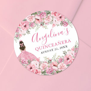 Bloemrijke Roze Quinceanera Ronde Sticker