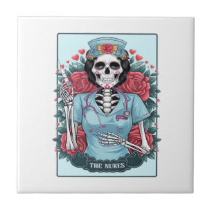 Bloemrijke Roze Skelet Verpleegster Tarotkaart Hal Tegeltje