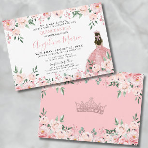 Bloemrijke Rozen Blush Roze Quinceanera Uitnodigin Kaart