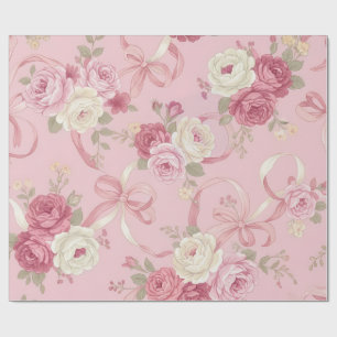 Bloemrijke Rozen & Lint Strikken Inpakpapier