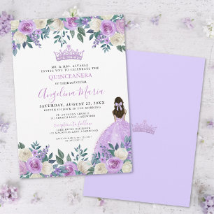 Bloemrijke Rozen Paarse Quinceanera Uitnodiging
