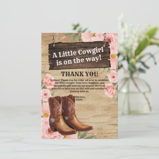 Bloemrijke rustieke Cowgirl Laarzen Flat Dank u ka Bedankkaart (Staand voorkant)