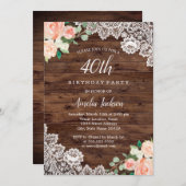 Bloemrijke rustieke houten kant 40e verjaardag uit kaart (Voorkant / Achterkant)