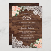 Bloemrijke Rustieke Houten Kant 50ste Verjaardag U Kaart (Voorkant / Achterkant)