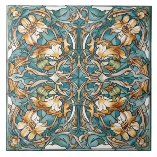 Bloemrijke Rustieke Indigo Azulejo Tegels Tegeltje (Voorkant)