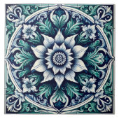 Bloemrijke Rustieke Indigo Groen Blauw Azulejos Tegeltje (Voorkant)