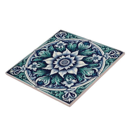 Bloemrijke Rustieke Indigo Groen Blauw Azulejos Tegeltje (Zijkant)